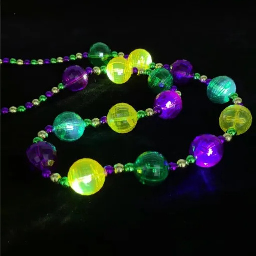 Mardi Gras Flashing Party Favor Carnival LED Light Up Mardi Gras Bead Necklace