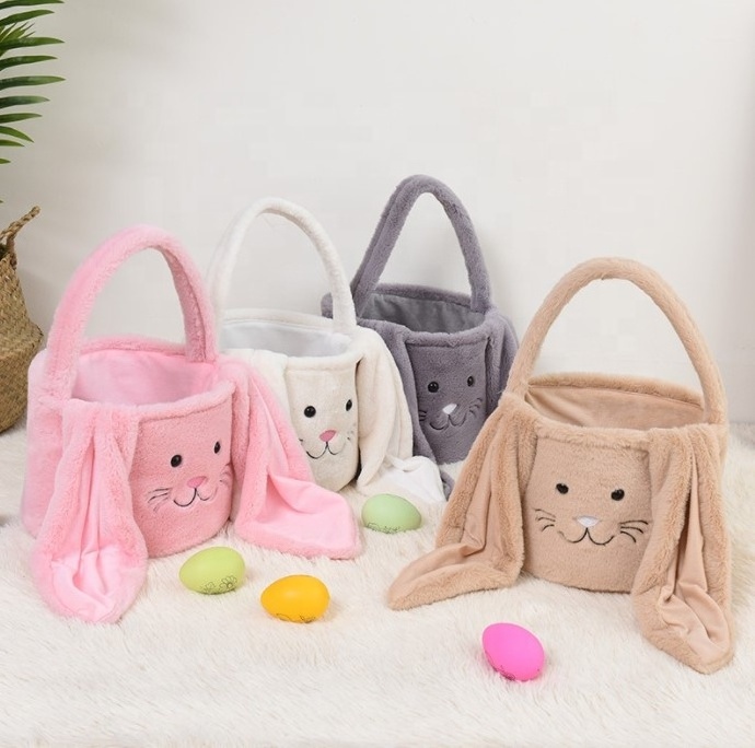 Wholesale Embroidered Easter Plush Tote Bag Long-eared Treat Easter Bunny Basket Bunny Gift Basket