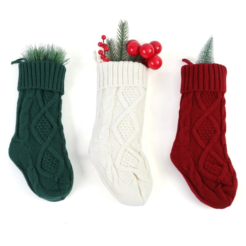 18inch Cable Knitted Christmas Stocking Xmas Tree Hanging Stockings