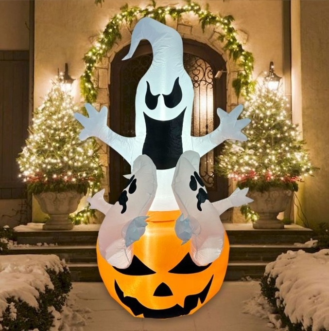 LED Lights Blow Up Halloween Decorations Outdoor Inflatables Pumpkin Ghost for Holiday Yard Decor