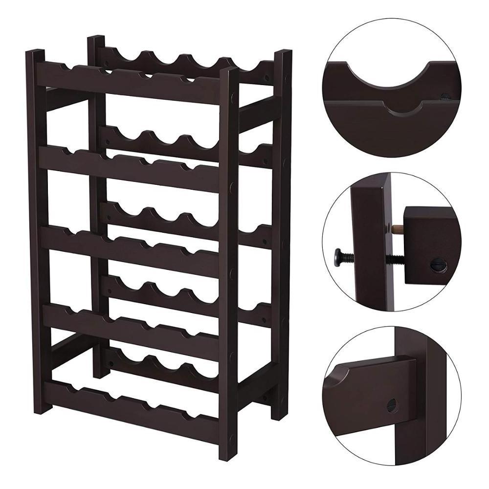 Compact 5-tier Wood 20 Wine Display Rack Standing Bottles Storage Shelf