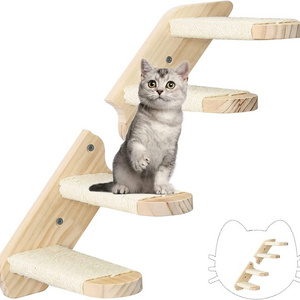 Cat Wall Steps Shelves Cat Climbing Shelf Reversible Wall Mounted Wooden Four Step Cat Stairway with Scratching Sisal Rope