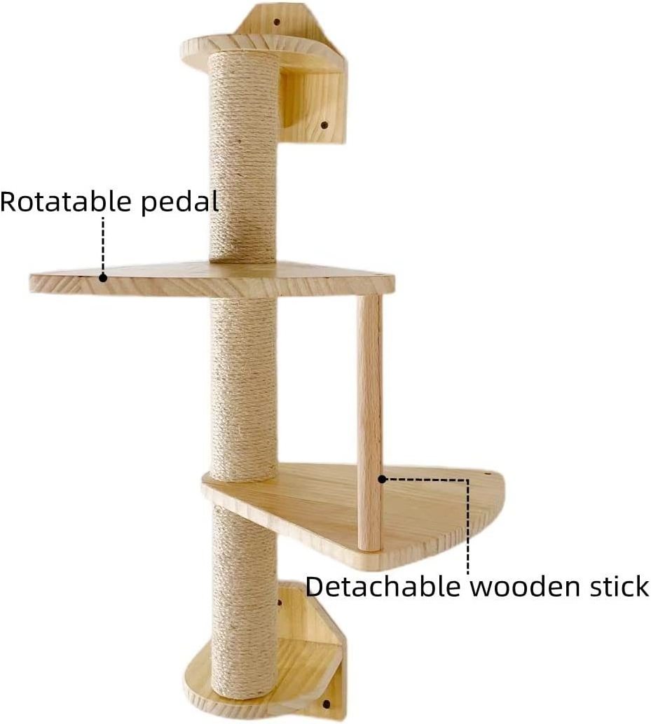 Wholesale Wall Mounted Solid Wood Cat Step Ladder Wooden Scratching Posts cat wall hammock with steps