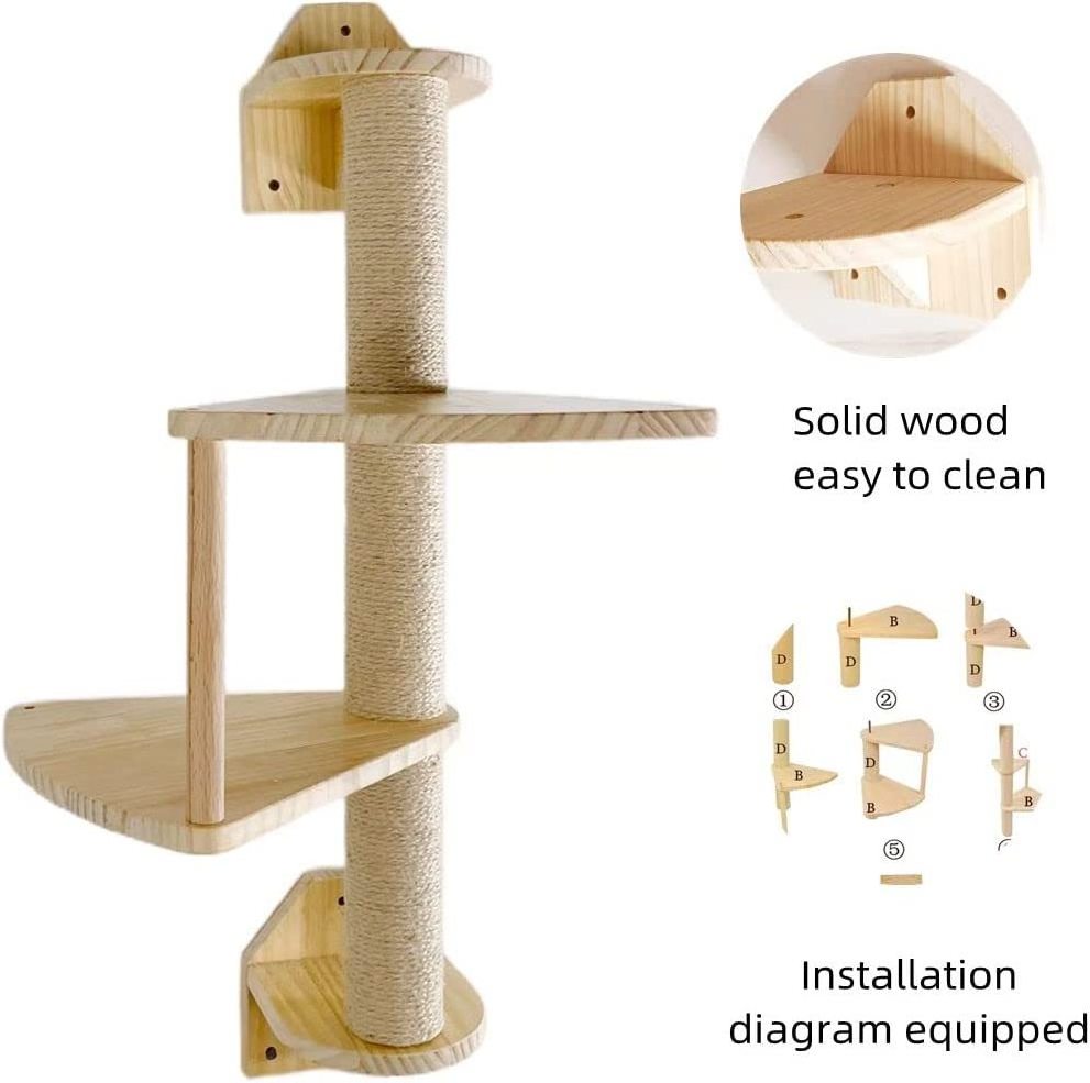 Wholesale Wall Mounted Solid Wood Cat Step Ladder Wooden Scratching Posts cat wall hammock with steps