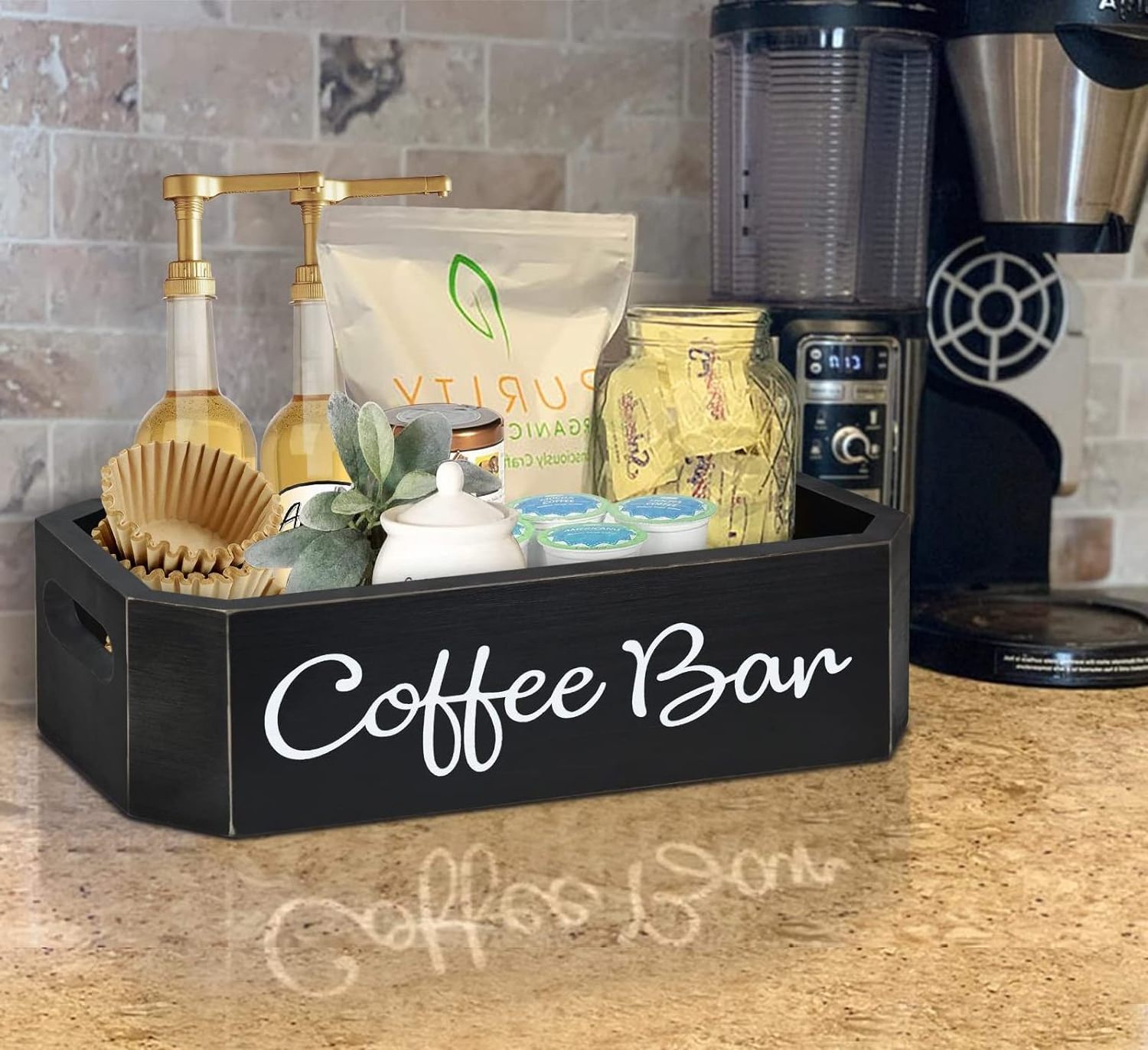 Wooden Coffee Station Organizer Countertop Coffee Bar Accessories and Storage Coffee Bar Organizer