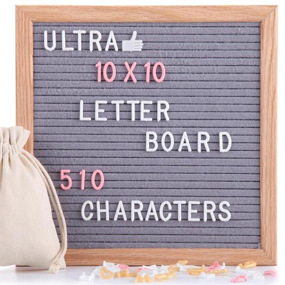 Gray 10x10 Square Diy Changeable Solid Oak Wood Flet Letter Board