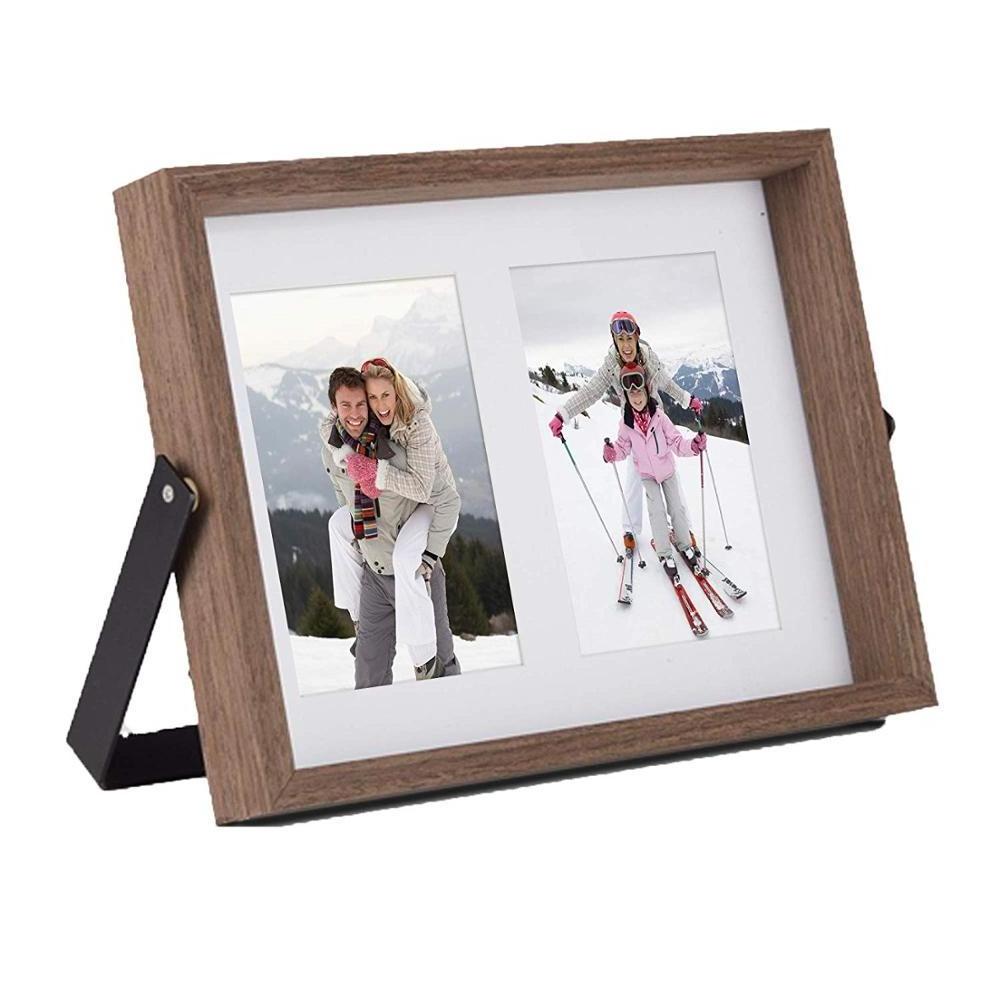 Decorative Walnut Brown Wooden Tabletop Standing Swing Picture Frame