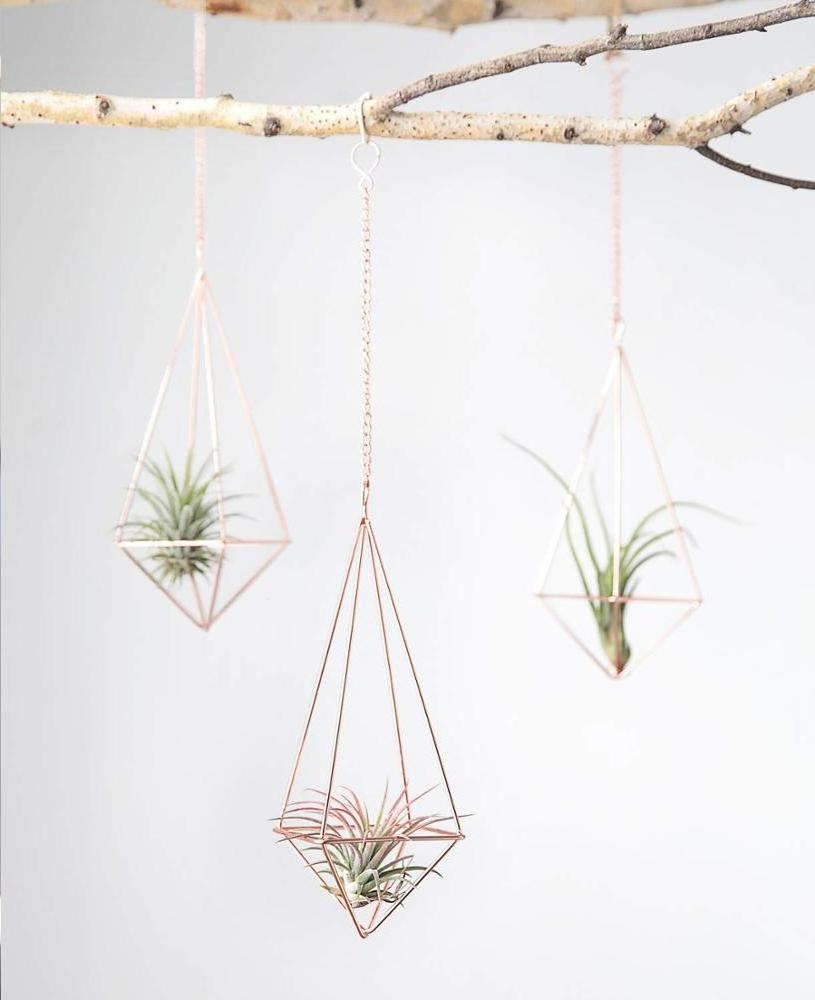 Modern Rustic Art Style Hanging Air Plant Holder Himmeli Geometric Planter Metal Airplant Rack Tillandsia Hanger with Chain