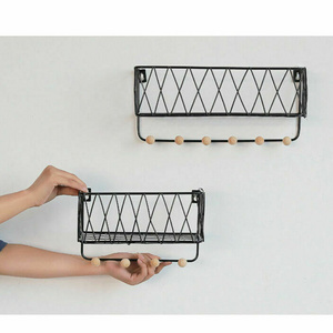 Wire Metal Unit Wall Mounted Shelf With Hooks Basket Key Hanging Hanger UK