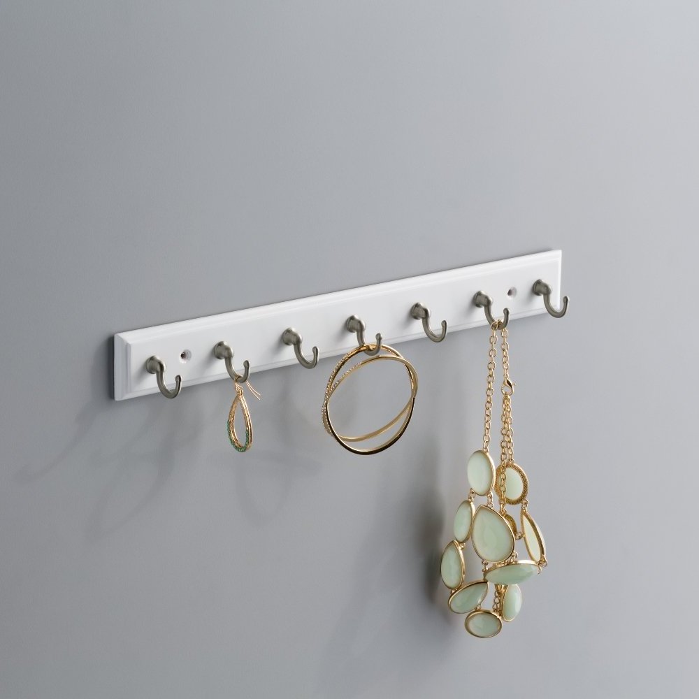 Wholesale 7 Hooks White Wall Mount Wooden Key Rack Rail Solid Wood Coat Hooks