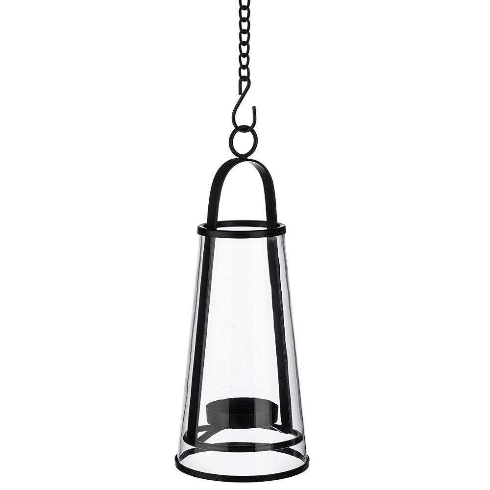 Decorative Modern Patio Deck Black Hanging Metal Candle Lantern