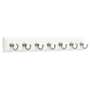 Wholesale 7 Hooks White Wall Mount Wooden Key Rack Rail Solid Wood Coat Hooks