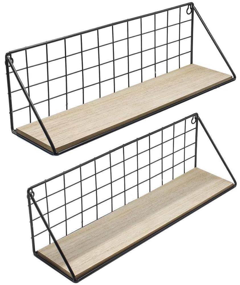 Decorative Metal Wire Floating Shelves Wall Mounted Rustic Wood Storage Shelf