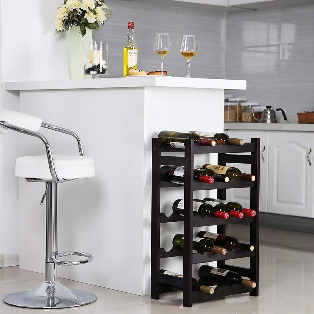 Compact 5-tier Wood 20 Wine Display Rack Standing Bottles Storage Shelf