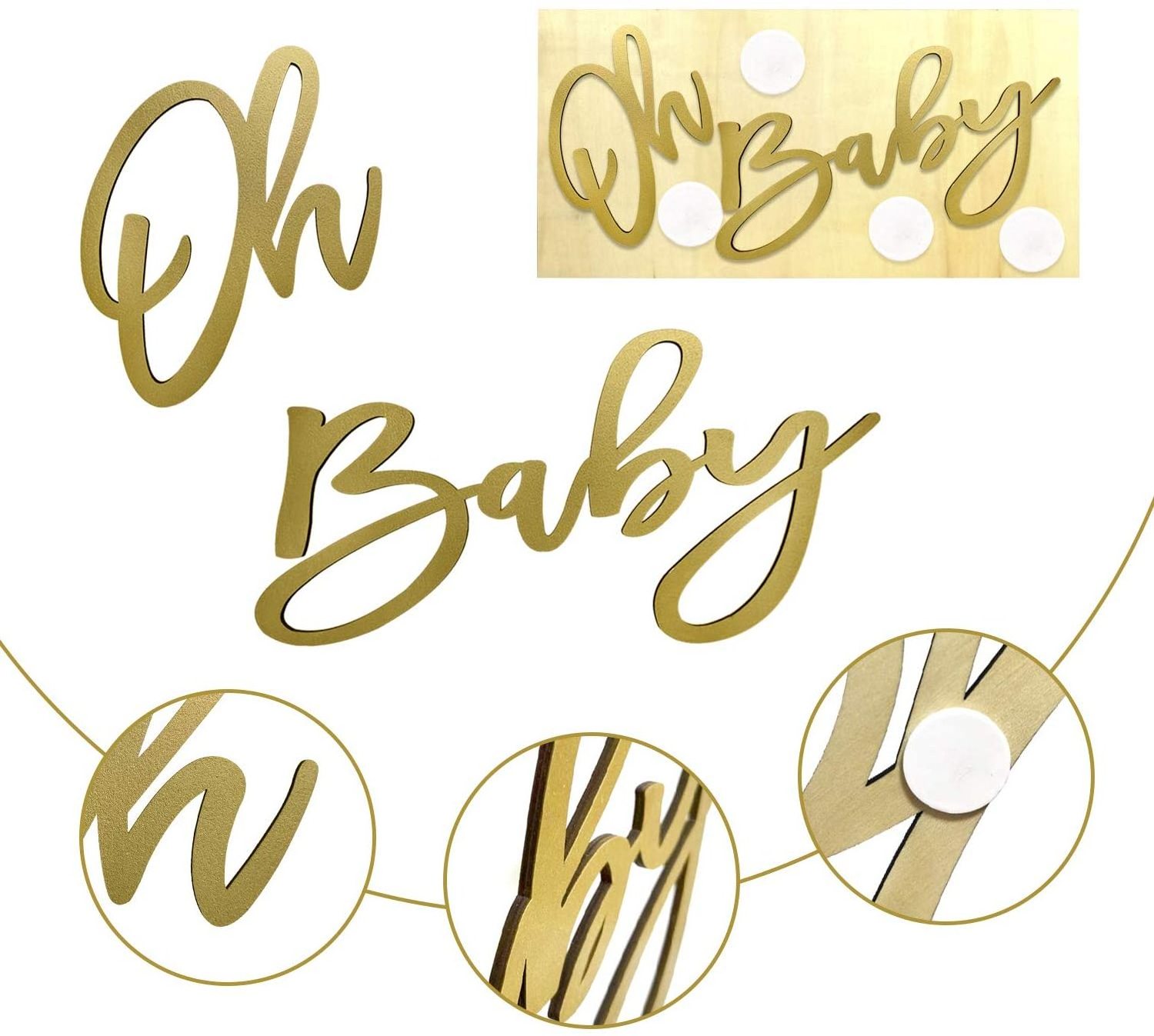 Wholesale Wooden Baby Shower Sign with Gold Painted Baby Shower Party Banner for Baby Shower