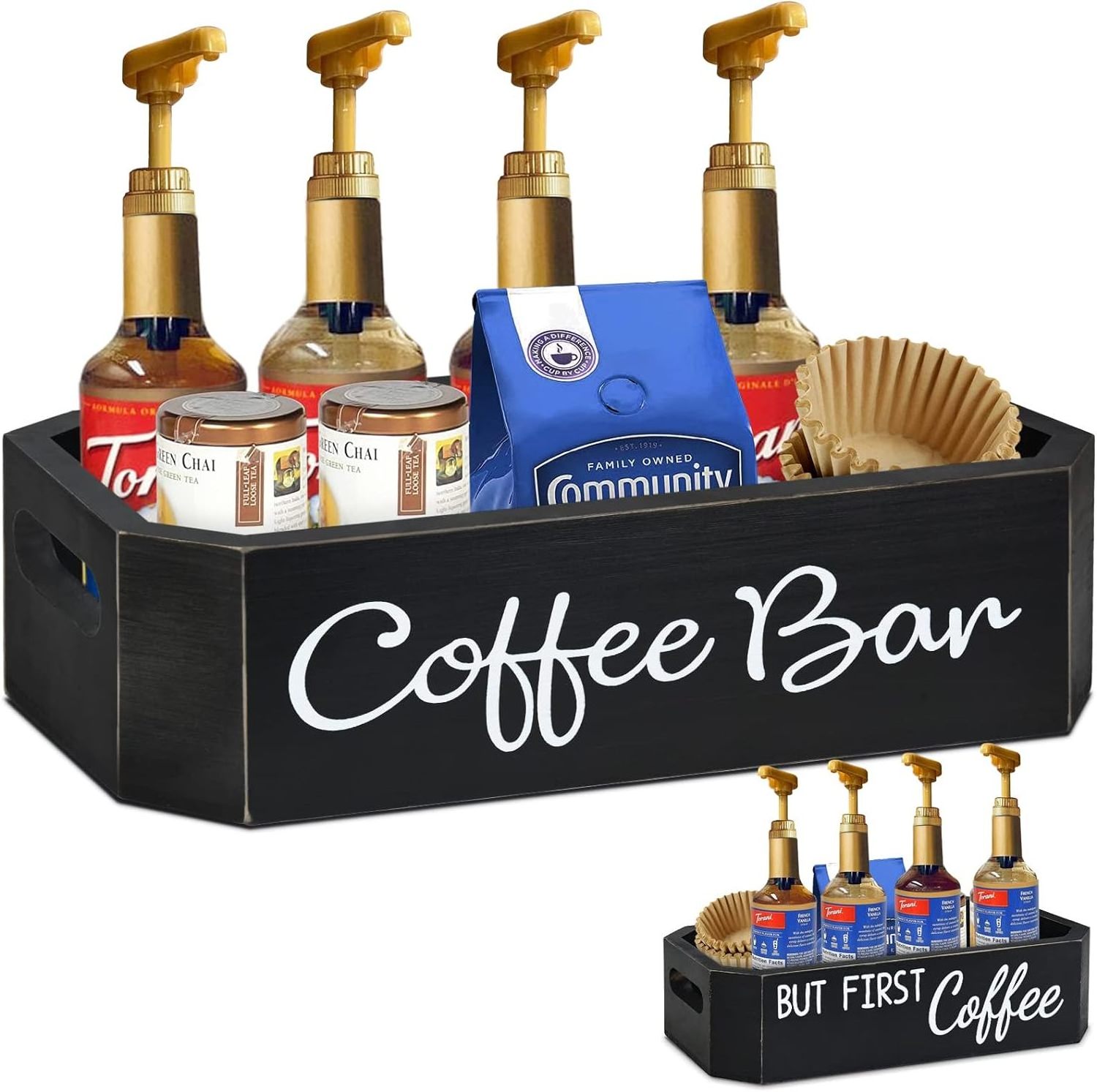 Wooden Coffee Station Organizer Countertop Coffee Bar Accessories and Storage Coffee Bar Organizer