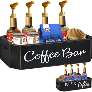 Wooden Coffee Station Organizer Countertop Coffee Bar Accessories and Storage Coffee Bar Organizer