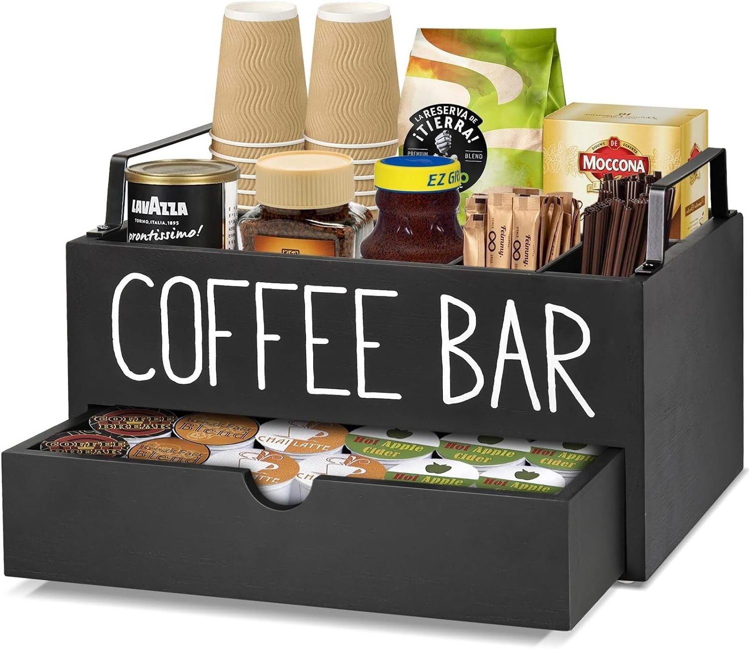 Coffee Station Organizer Wooden Coffee Bar Accessories Organizer for Counter Farmhouse Kcup Coffee Pod Holder Storage Box