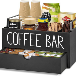 Coffee Station Organizer Wooden Coffee Bar Accessories Organizer for Counter Farmhouse Kcup Coffee Pod Holder Storage Box