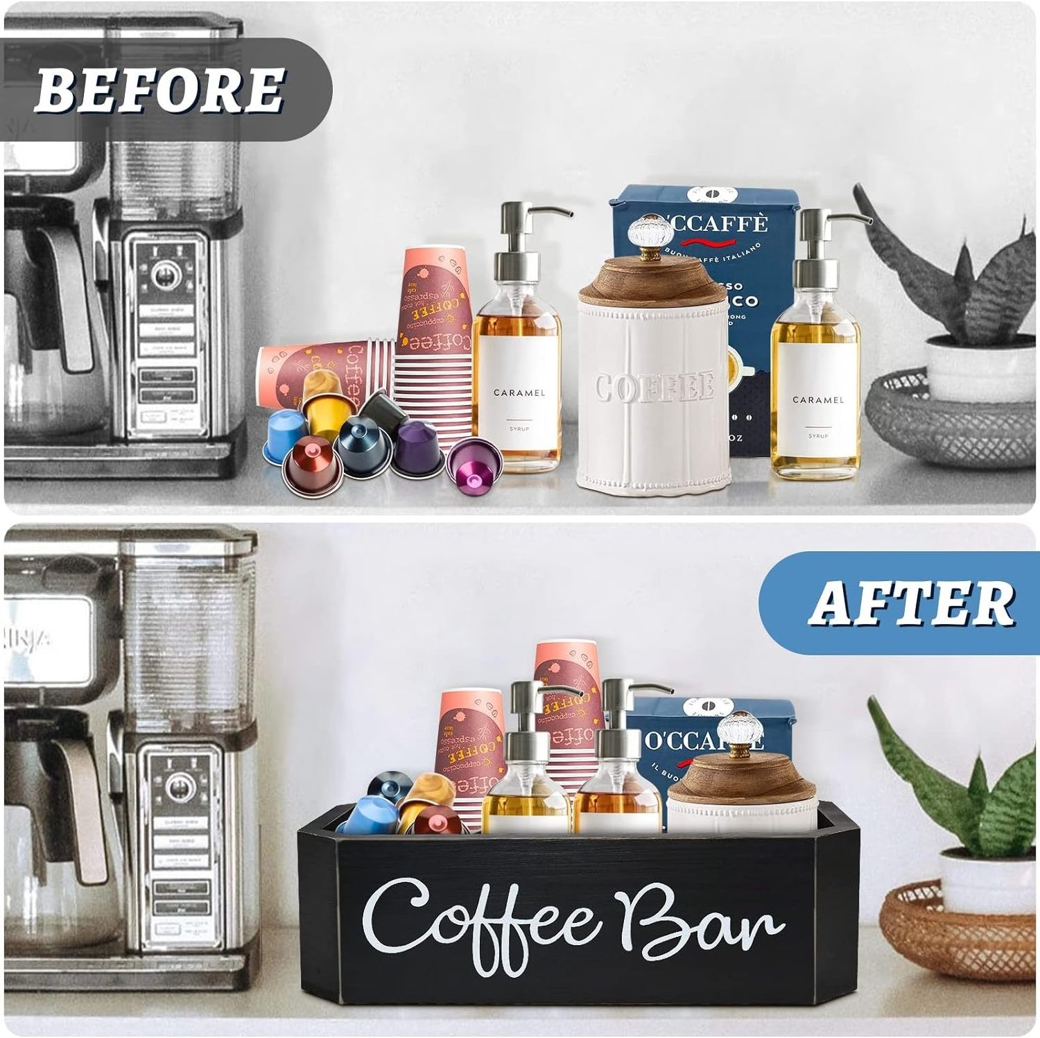 Wooden Coffee Station Organizer Countertop Coffee Bar Accessories and Storage Coffee Bar Organizer