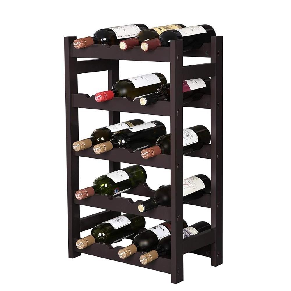 Compact 5-tier Wood 20 Wine Display Rack Standing Bottles Storage Shelf