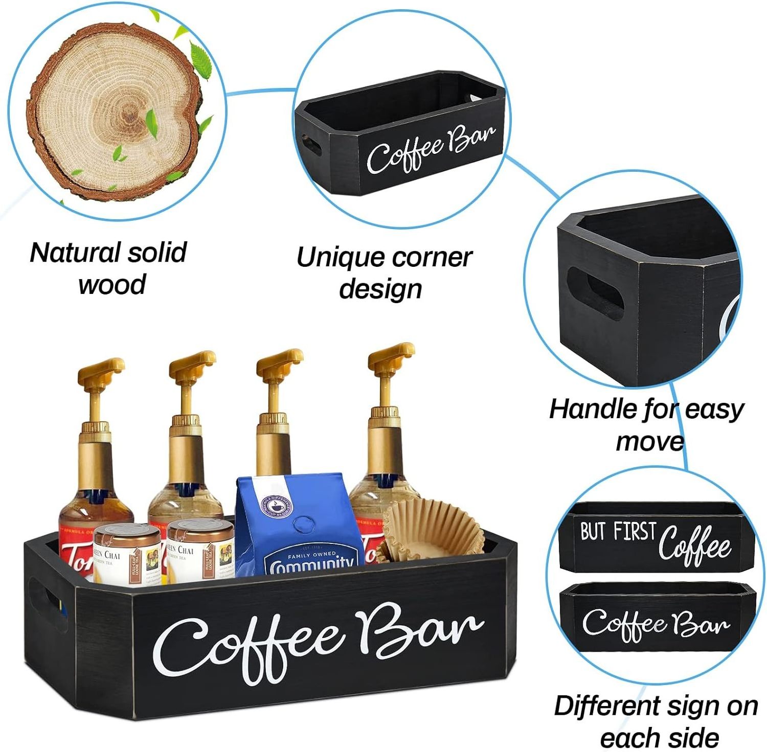 Wooden Coffee Station Organizer Countertop Coffee Bar Accessories and Storage Coffee Bar Organizer