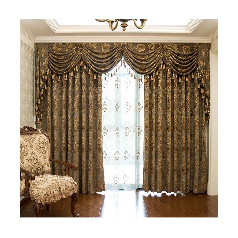 Hot Sale Newest Arabic Design fire Resistant Polyester Jacquard Curtain Home Jacquard Theater Curtain With Attached Valance