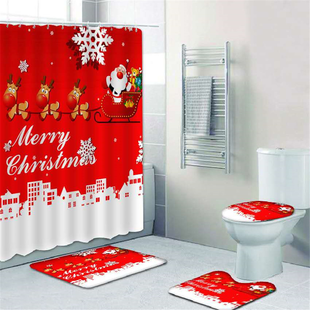 Christmas Ornaments Snowman Shower Curtain Bathroom Decoration Polyester Fabric Waterproof And Mildewproof Curtain