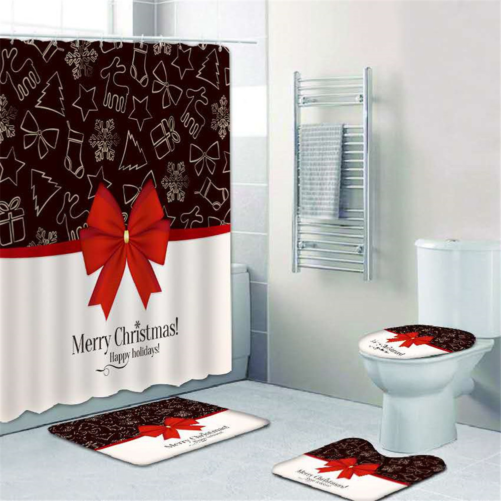 Christmas Ornaments Snowman Shower Curtain Bathroom Decoration Polyester Fabric Waterproof And Mildewproof Curtain