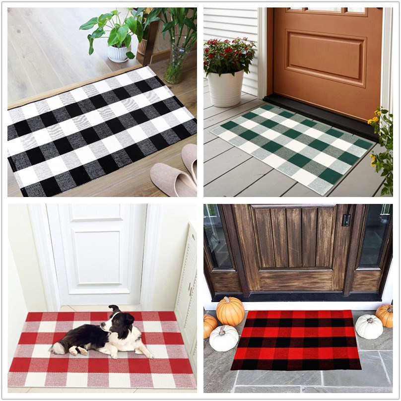 Wholesale Top Selling Black and White Cotton Carpets Washable Anti Slip Buffalo Plaid Rug