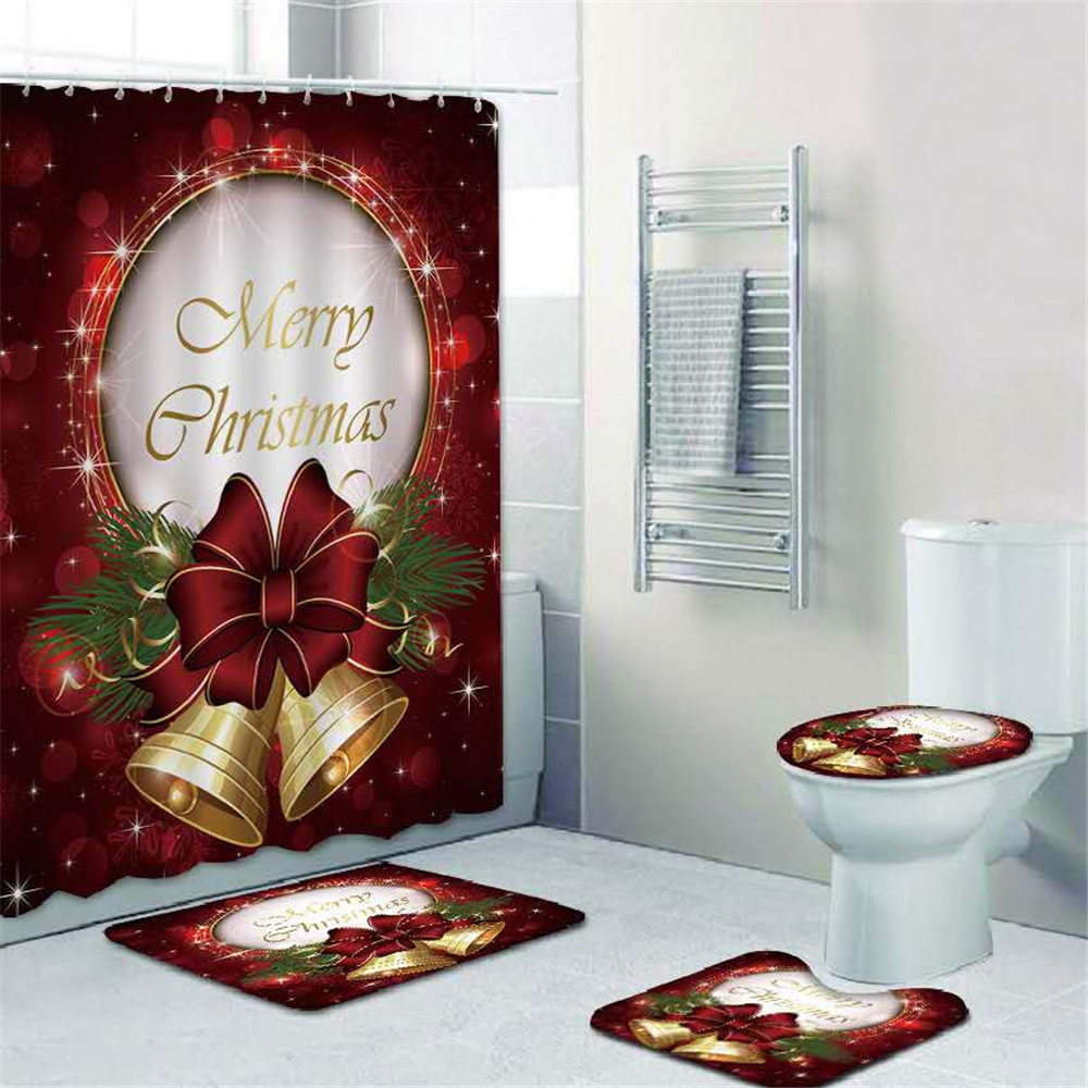 Christmas Ornaments Snowman Shower Curtain Bathroom Decoration Polyester Fabric Waterproof And Mildewproof Curtain