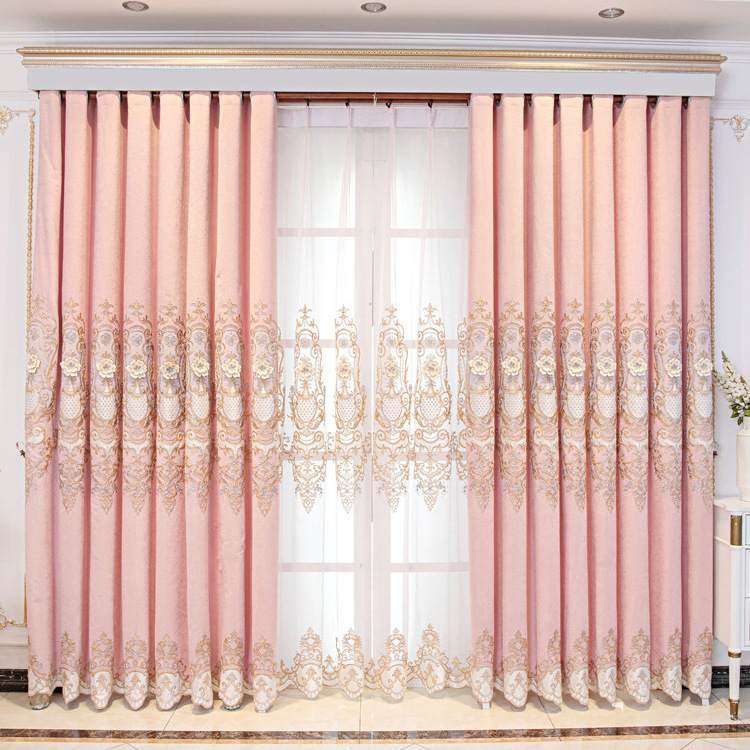 Hot Selling  Home Luxury Ready Made Beaded Crystal Jacquard Hotel Office Window Embroidery Curtain With Valance Designs