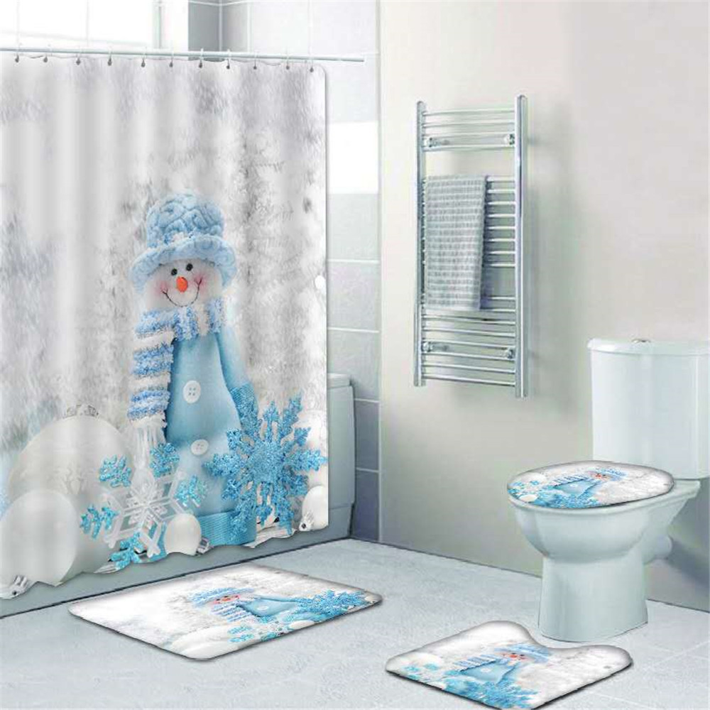 Christmas Ornaments Snowman Shower Curtain Bathroom Decoration Polyester Fabric Waterproof And Mildewproof Curtain