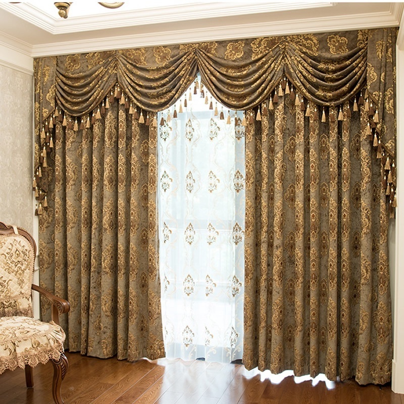 Hot Sale Newest Arabic Design fire Resistant Polyester Jacquard Curtain Home Jacquard Theater Curtain With Attached Valance