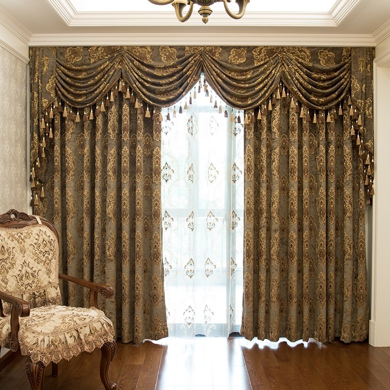 Hot Sale Newest Arabic Design fire Resistant Polyester Jacquard Curtain Home Jacquard Theater Curtain With Attached Valance