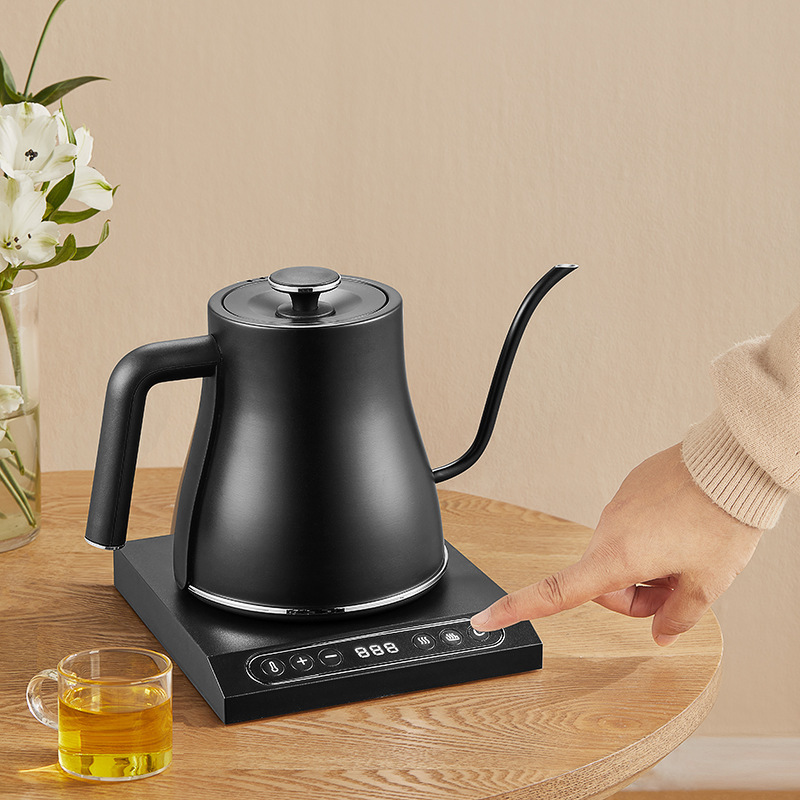 1.0L Household thermo-controlled hand flushing narrow mouth coffee kettles electric stainless steel gooseneck tea kettle