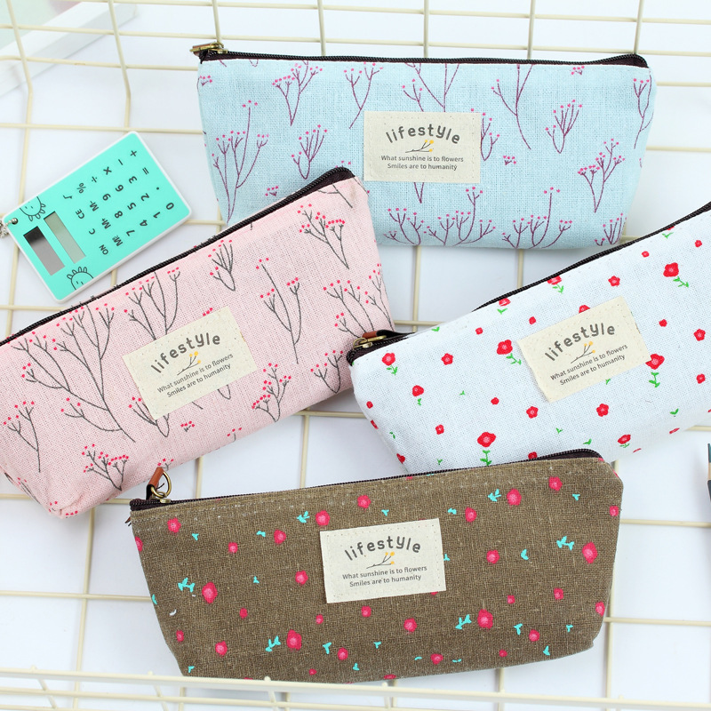 Creative Korean Rural Small Floral Girls Pencil Bags Small Clear Canvas Pencil Case Manufacturer Direct Sales