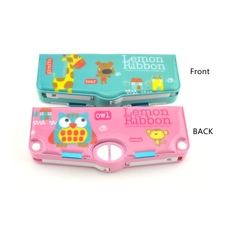 Multifunctional Double-Sided Open Plastic Pencil Case For Teenagers With Sharpener Pencil Box With Animal Pictures