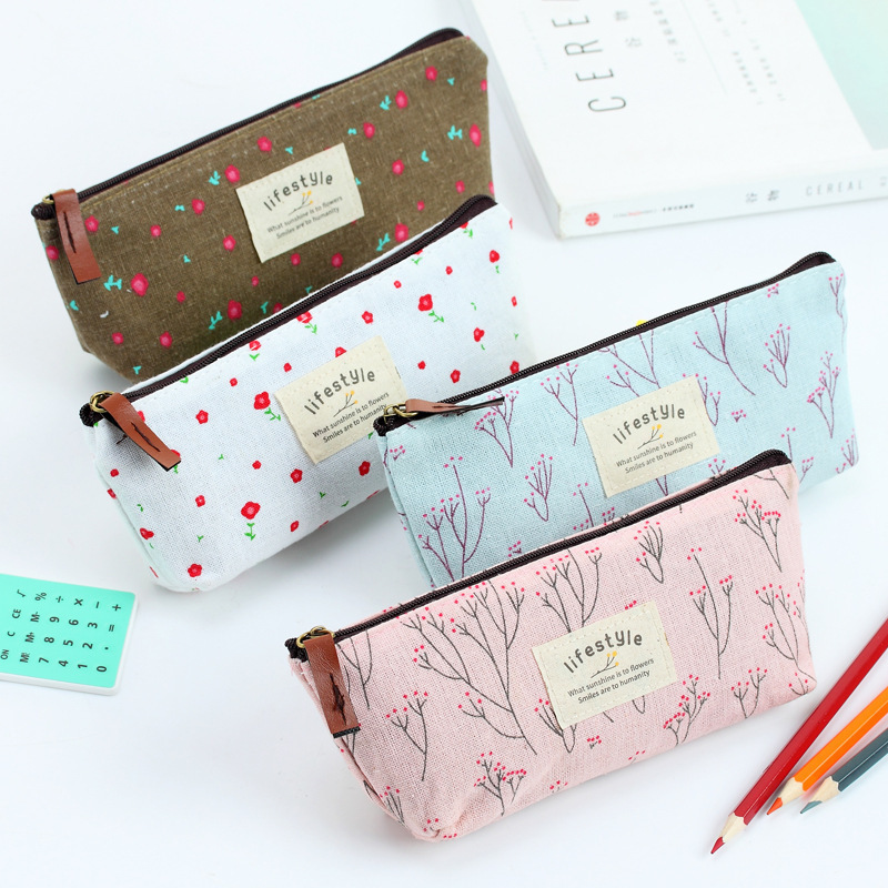 Creative Korean Rural Small Floral Girls Pencil Bags Small Clear Canvas Pencil Case Manufacturer Direct Sales