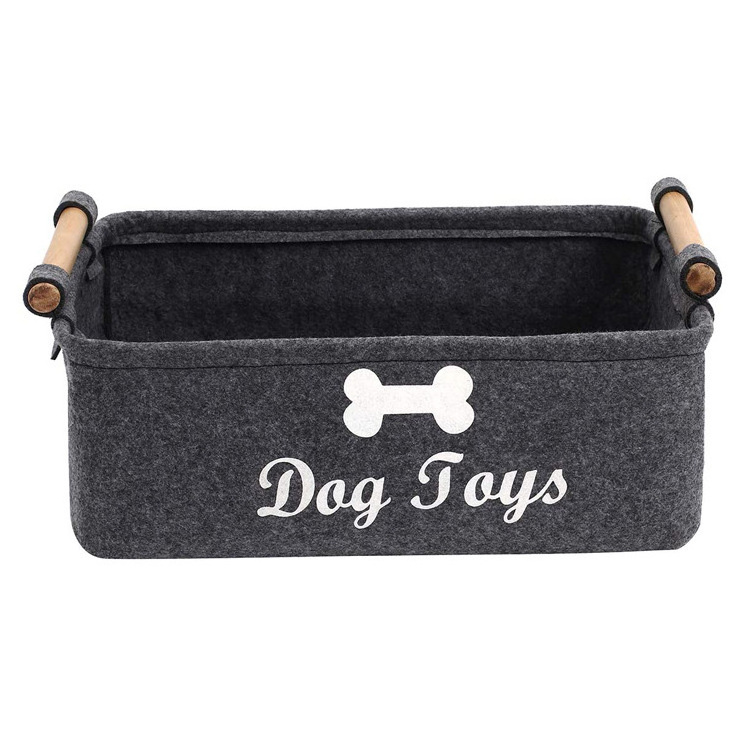 Rectangle foldable Felt pet toy storage box and dog toy storage basket with Wood Handle container Customization LOGO