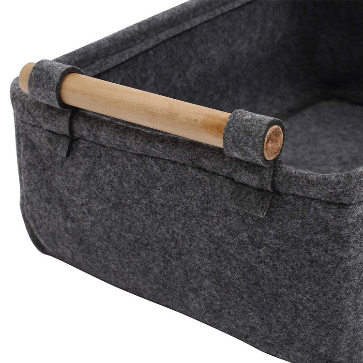 Rectangle foldable Felt pet toy storage box and dog toy storage basket with Wood Handle container Customization LOGO