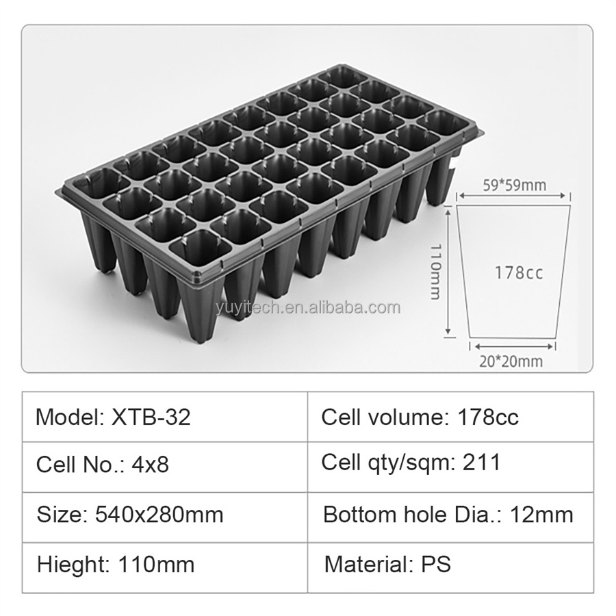 32 Cells Reusable Large and Deep Holes Black PS Plastic Nursery Forest Tree Seedling Tray Wholesale