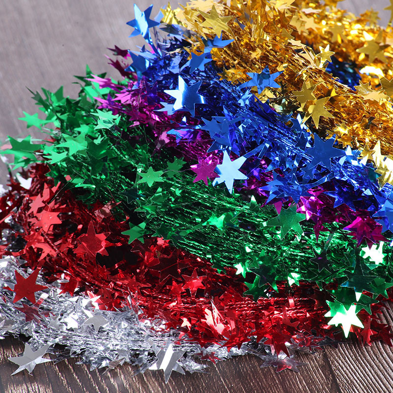 Christmas Foil Tinsel Garland Star Glitter Garland Star Tinsel Garlands with Wire Star String Decor for Christmas Tree for Party