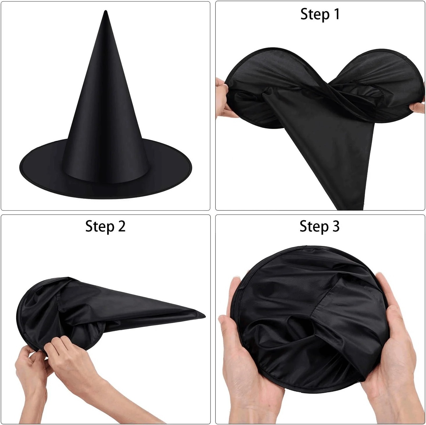 Halloween Black Witch Hats 3D Bats Sticker Wall Decor Hanging Rope Hat Decoration Cosplay Costume Accessory  Halloween Fancy Cap