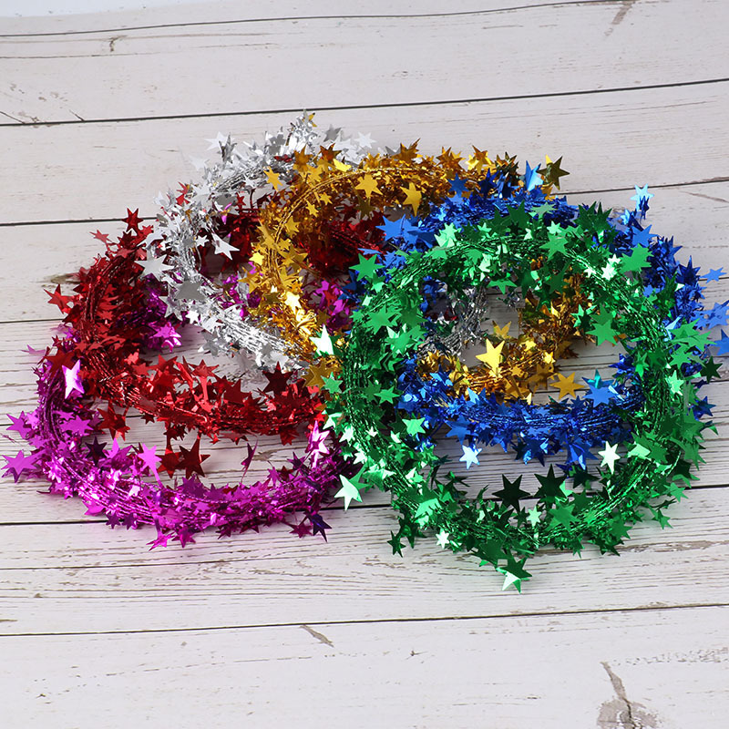 Christmas Foil Tinsel Garland Star Glitter Garland Star Tinsel Garlands with Wire Star String Decor for Christmas Tree for Party