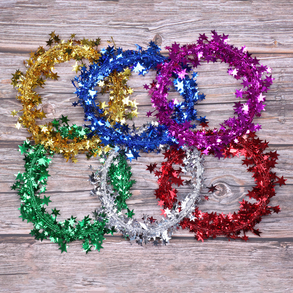 Christmas Foil Tinsel Garland Star Glitter Garland Star Tinsel Garlands with Wire Star String Decor for Christmas Tree for Party