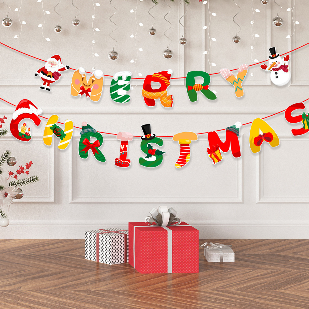 Festival Banners Flags Hanging Bunting Christmas Tree Pendants Flag Snowman Indoor Wall Window Christmas Hanging Decoration