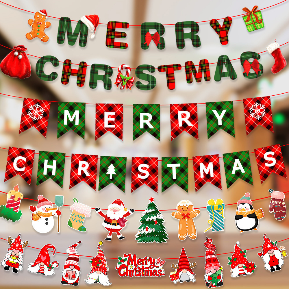 Festival Banners Flags Hanging Bunting Christmas Tree Pendants Flag Snowman Indoor Wall Window Christmas Hanging Decoration