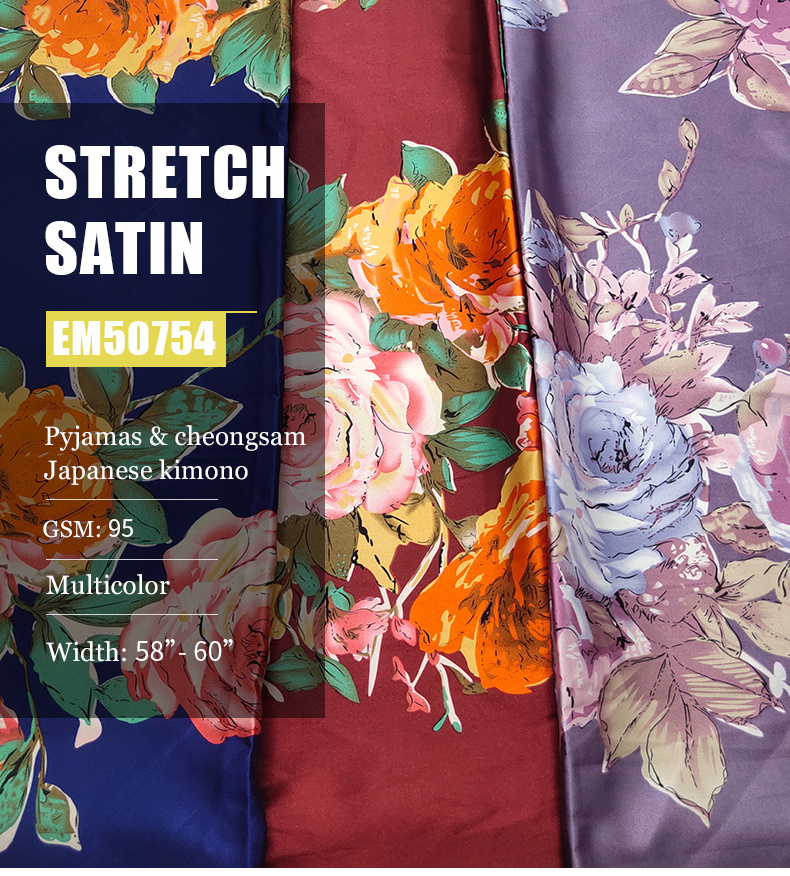 High Quality Floral Printed Stretch 100% Polyester Satin Fabric For Garment Duchess Crepe Satin Fabric