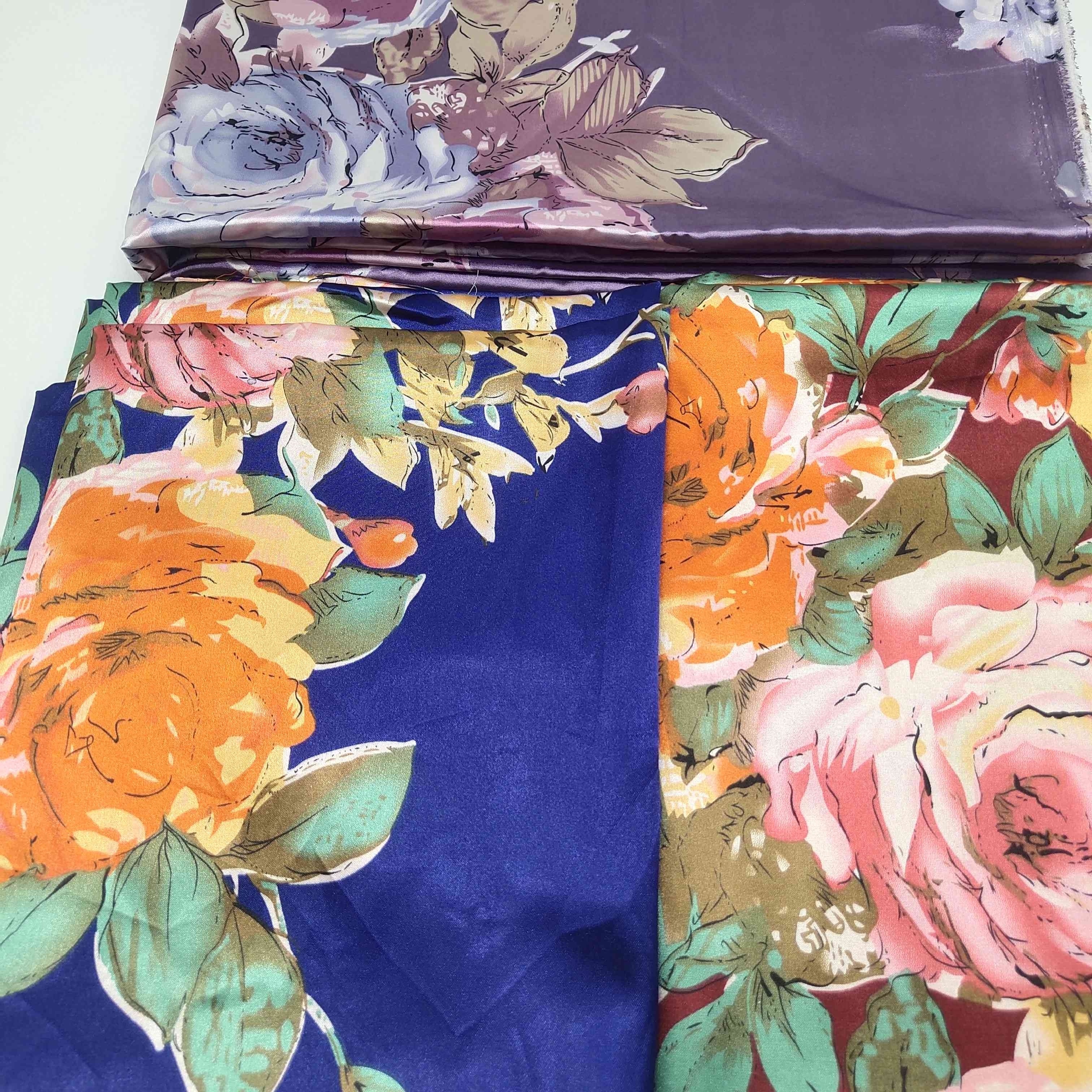 High Quality Floral Printed Stretch 100% Polyester Satin Fabric For Garment Duchess Crepe Satin Fabric